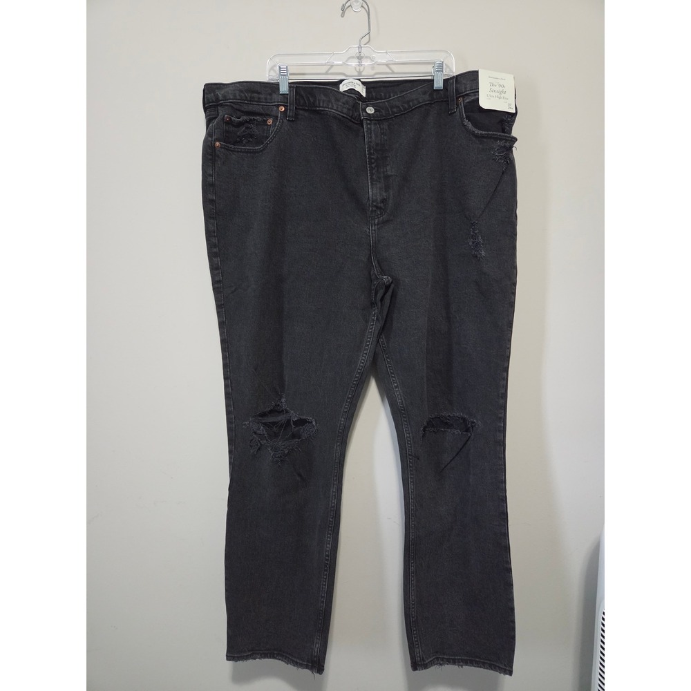 Abercrombie & Fitch The 90s Straight‎ Ultra High Rise Distressed Jeans Black 24R